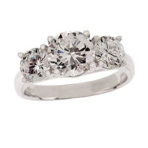 Diamonique Platinum Clad Sterling Silver Triple Stone Ring